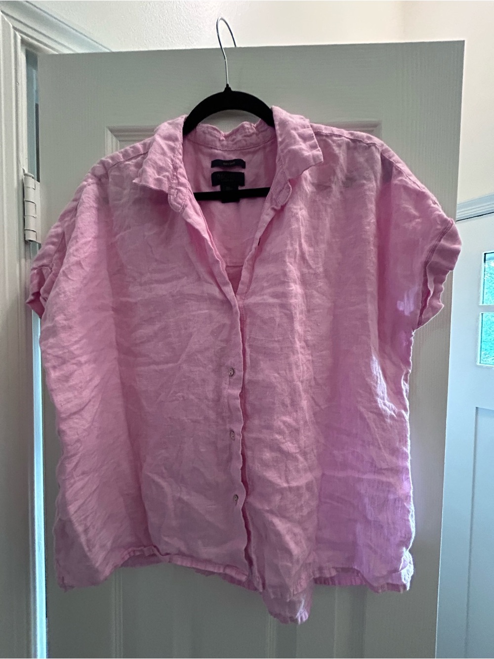 RACHEL Rachel Roy Light Pink Short- Sleeve Linen Button-Down Shirt Large